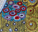 A detail of the mosaic showing the different types of gold used and the modern processing technique